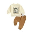thumbnail image 2 of Aojekbee Toddler Boy Fall Outfits Letter Print Long Sleeve Round Neck Sweatshirt and Solid Color Pants 2 Pcs Set, 2 of 10