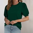 thumbnail image 6 of HAiming Women's Summer Tops Casual Round Neck Puff Short Sleeve T Shirts 2025 Loose Solid Color Basic Blouses, 6 of 9