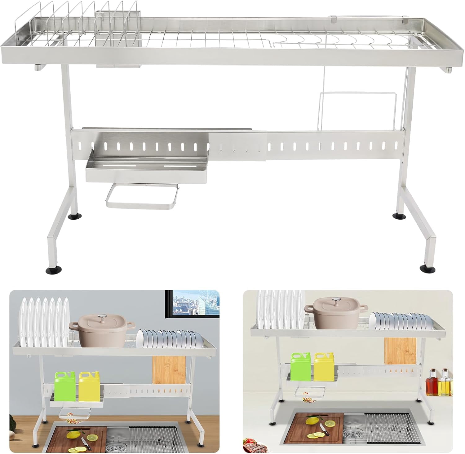 Over The Sink Dish Drainer Drying Adjustable Length Over Sink Dish Drying Rack, Multifunctional Kitchen Organizers, Can Be Placed Tableware, Cups, Cutting Board（88x26x50cm）