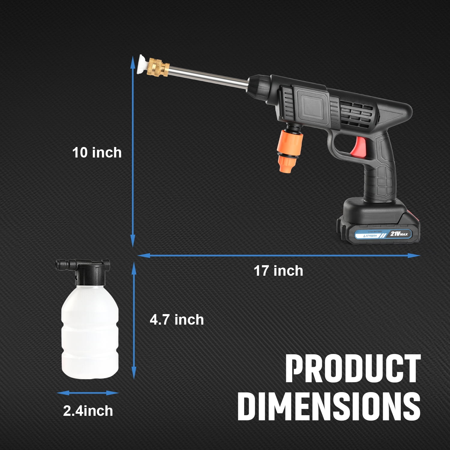 Cordless Pressure Washer 21V 2*Batteries Powered Portable Handheld for Car, Floor, Wall, Fence & Yard Cleaning - Home & Outdoor Use