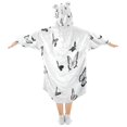 thumbnail image 2 of Wearable Blanket with Sleeves and Pocket Oversized Hooded Sweatshirt 3-14 YR Black and White Butterflies Pattern S, 2 of 7
