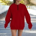 thumbnail image 2 of Oversized Sweatshirt Pullover for Women Trendy Crewneck Casual Baggy Sweater with Poket Long Sleeve Tops Solid Color (XL, Wine|1/4 Zip), 2 of 4