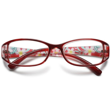 MAGIMODAC Women Reading Glasses Cateye Floral Fashion Plastic Eyeglasses Eyewear Readers (1 Pcs Red Reading Glasses, +1.25)
