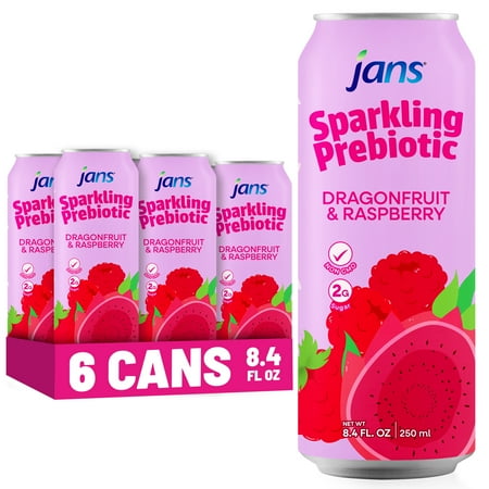 Jans Sparkling Prebiotic Soda Beverage 8.4 oz Cans – Low Calorie No Added Sugar – Non-GMO Sparkling Fruit Beverage – Gut Health Support – Naturally Refreshing (6-Pack Dragonfruit & Raspberry) Jans Sparkling Prebiotic Soda Beverage 8.4 oz Cans – Low Calorie No Added Sugar – Non-GMO Sparkling Fruit Beverage – Gut Health Support – Naturally Refreshing (6-Pack Dragonfruit & Raspberry)