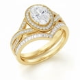 thumbnail image 3 of Jewelerix Oval Cut Moissanite Halo Engagement Ring Set in 14K White Gold Vermeil with Pavé & Baguette Accents, Bridal Ring Set, 3 of 6