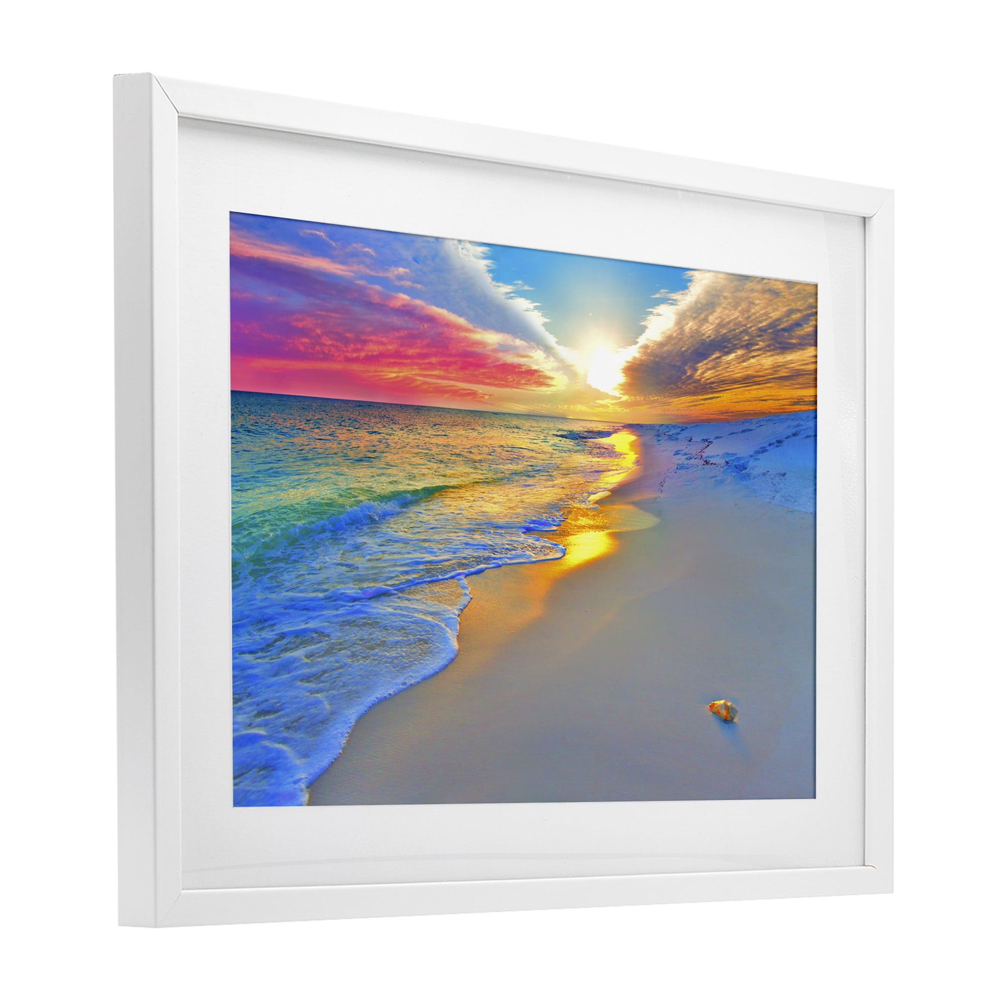 Stupell Industries Prismatic Rainbow Sunset Beach White Framed Print Under Glass, design by Eszra Tanner