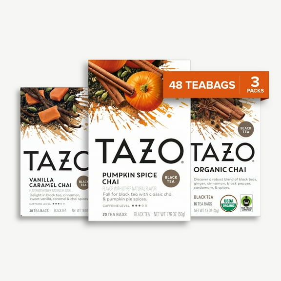 Tazo Chai Tea Variety Bundle: Regenerative Organic Chai, Vanilla Caramel Chai, and Pumpkin Spice Chai (3-Pack)