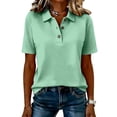 thumbnail image 5 of Women's Polo Shirts Short Sleeve V Neck Business Casual solid color Tops Golf Collared 3 Buttons Summer Work Blouse, S, 5 of 5