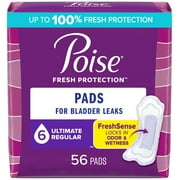 Poise Incontinence Pads & Postpartum Incontinence Pads, 6 Drop Ultimate Absorbency, Regular Length, 56 Count