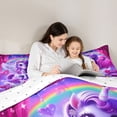 thumbnail image 4 of Feelyou Dreamy Cartoon Unicorn Twin Bedding Sets 7-Piece for Kids, Kawaii Magic Animal Bedding Comforter Set, Love Heart Reversible Sheet Sets, Microfiber Bedroom Decor, 4 of 7