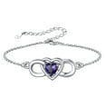 thumbnail image 1 of Pulsera de plata esterlina Silvora Corazón Infinito con piedra de nacimiento de amatista sintética para madre e hija - Febrero, 1 of 8