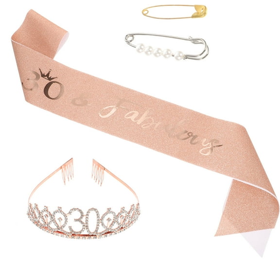 HONITANO Birthday Sash Tiaras Pearl Pin Rose Gold 1 Set 63X3.7In