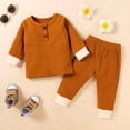 thumbnail image 2 of StylesILove Baby Boys Girls Solid Long Sleeve Henley Top & Pants 2pcs Set Unisex Toddler Ribbed Cotton Outfit (Brown, 24 Months), 2 of 8