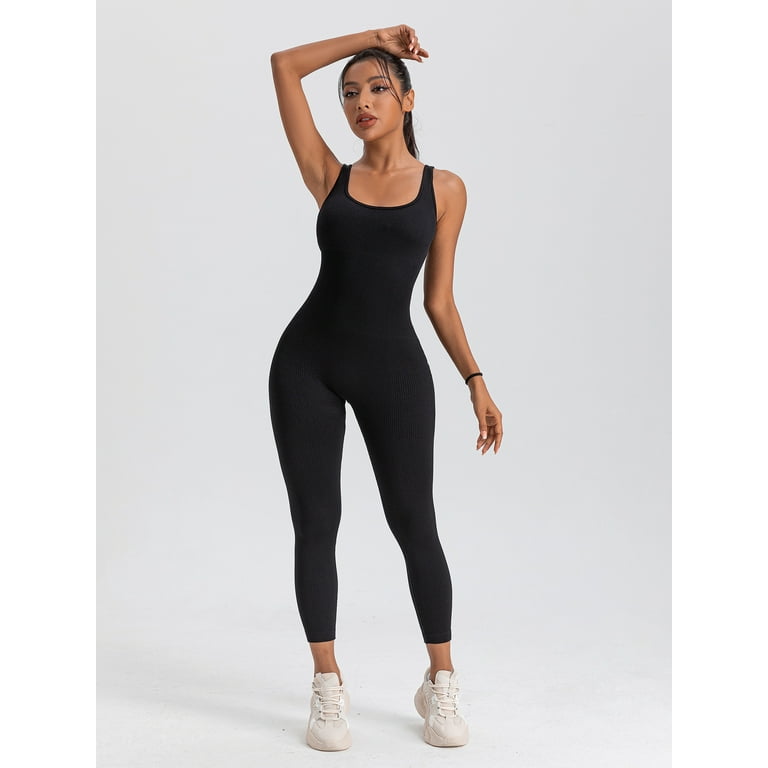 Women's Seamless Ribbed Jumpsuit Yoga One Piece Bodycon Romper