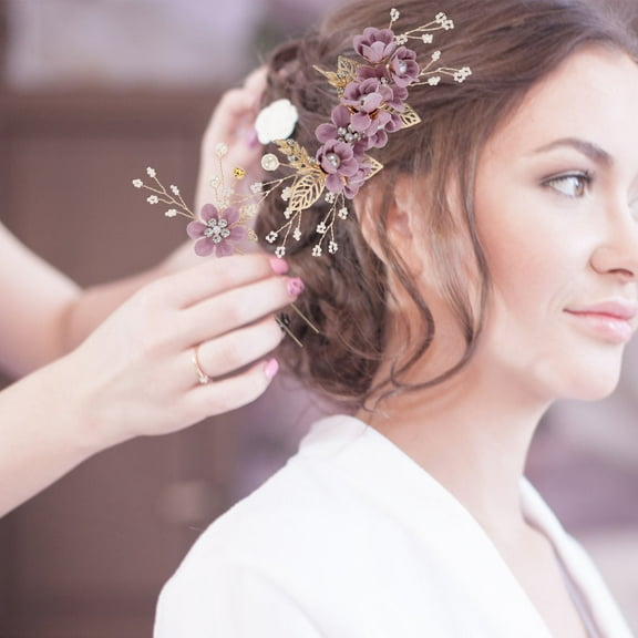 LEORX Bridal Hair Accessory Purple Alloy Flower Shape 3Pcs