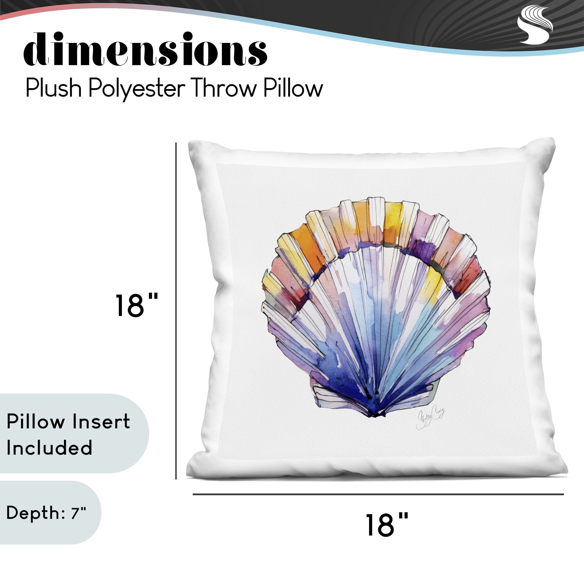 Stupell Industries Coastal Scallop Watercolor Decorative Printed Throw Pillow, design by Shelly Craig, 18 x 7 x 18