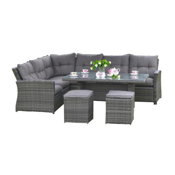 Lima Outdoor Wicker Rattan Corner Sofa Dining Set, Dining Table