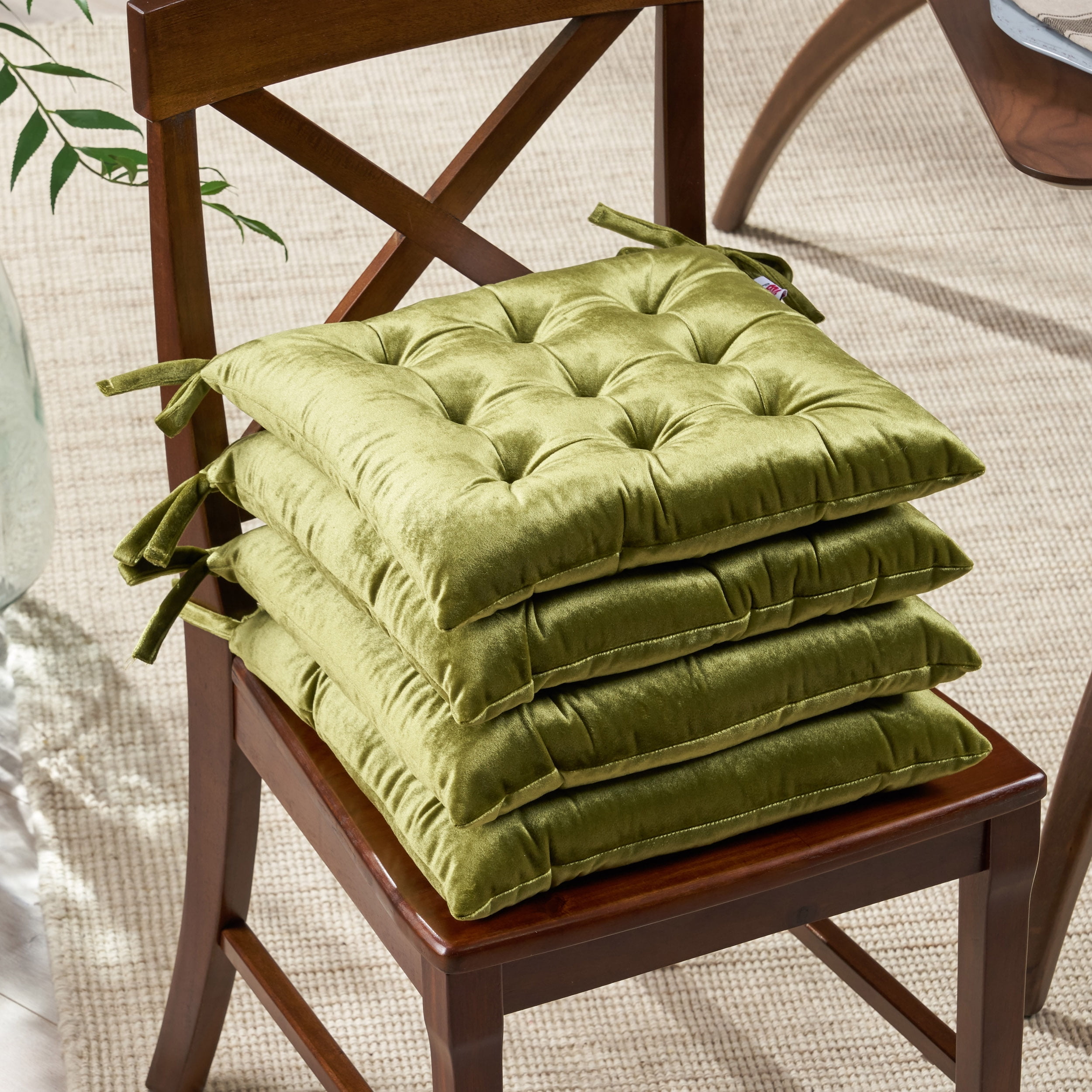 Noble House Foxhall Tufted Velvet Dining Chair Cushion in Sage