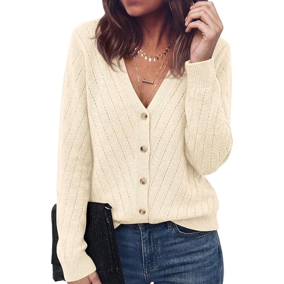 PRETTYGARDEN Women's Cozy Cardigan Sweater with Button V Neck Long Sleeve Tops Open Front for Fall Clothes Knit Winter Clothing Solid Business Casual & Vacation Outfits
