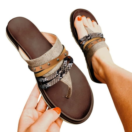 Cathalem Designer Sandals for Women Flops Slippers Flip Sandals Shoes Fashion Summer Flat Womens Hiking Sandals with Arch Support Brown 8.5
