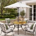 thumbnail image 2 of Round Outdoor Tablecloth with Umbrella Hole and Zipper, Yellow Daisy Rustic Tablecloth with Elastic Waterproof, Pastoral Flowers Honeybees Brown Wood Patio Table Covers for 45" - 54" Pool Tables, 2 of 9