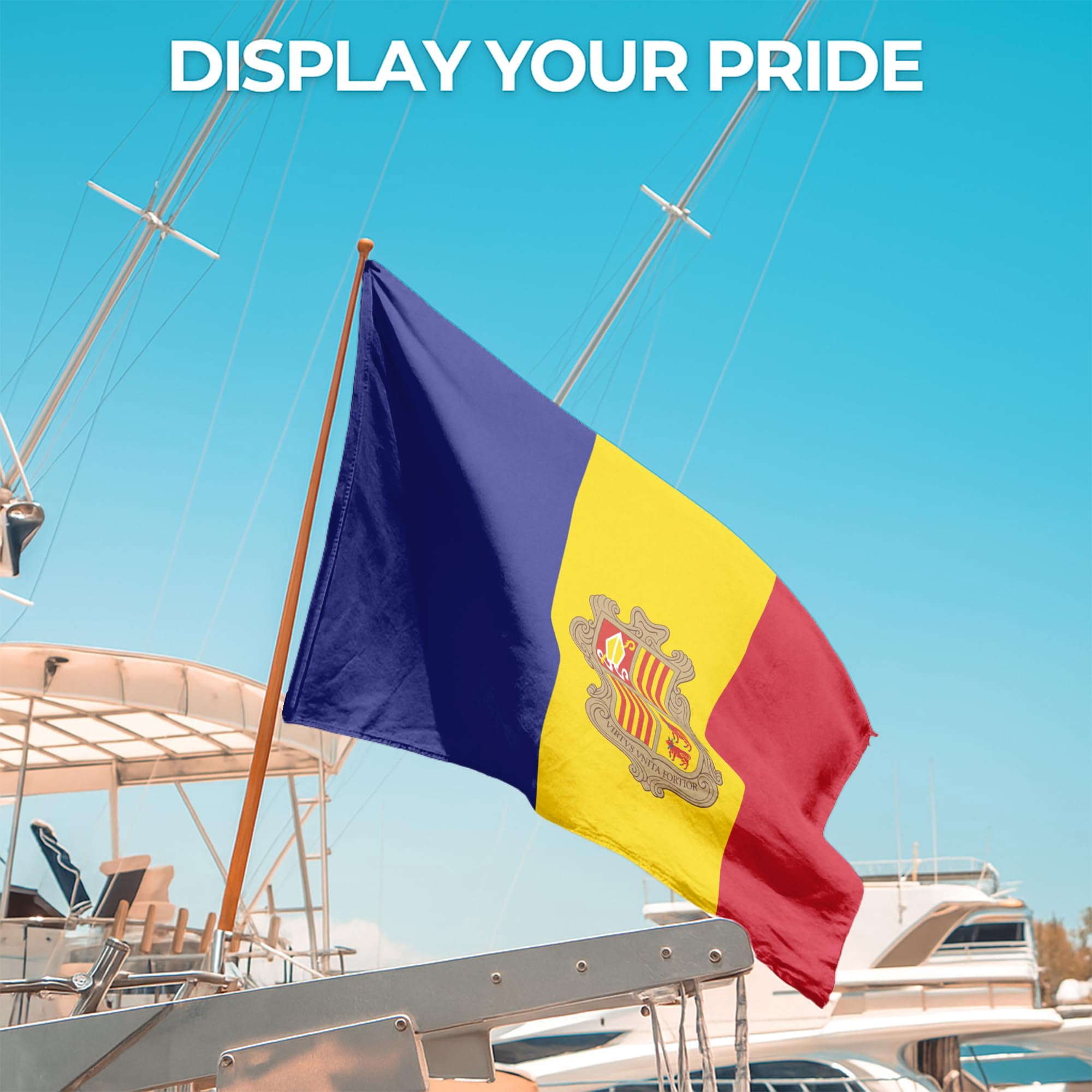 Andorra Outdoor Flag (1x1.5ft) by DreamController - Durable, Fade-Resistant Polyester, Double-Stitched, Brass Grommets - HD Printed Southern Europe Flag - Made in USA