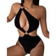 thumbnail image 1 of Traje de baño de triángulo con aros y detalle de aro de acero, perfecto para fiestas en la playa - Conjunto de bikini deportivo de un solo hombro en color negro talla XL, 1 of 6
