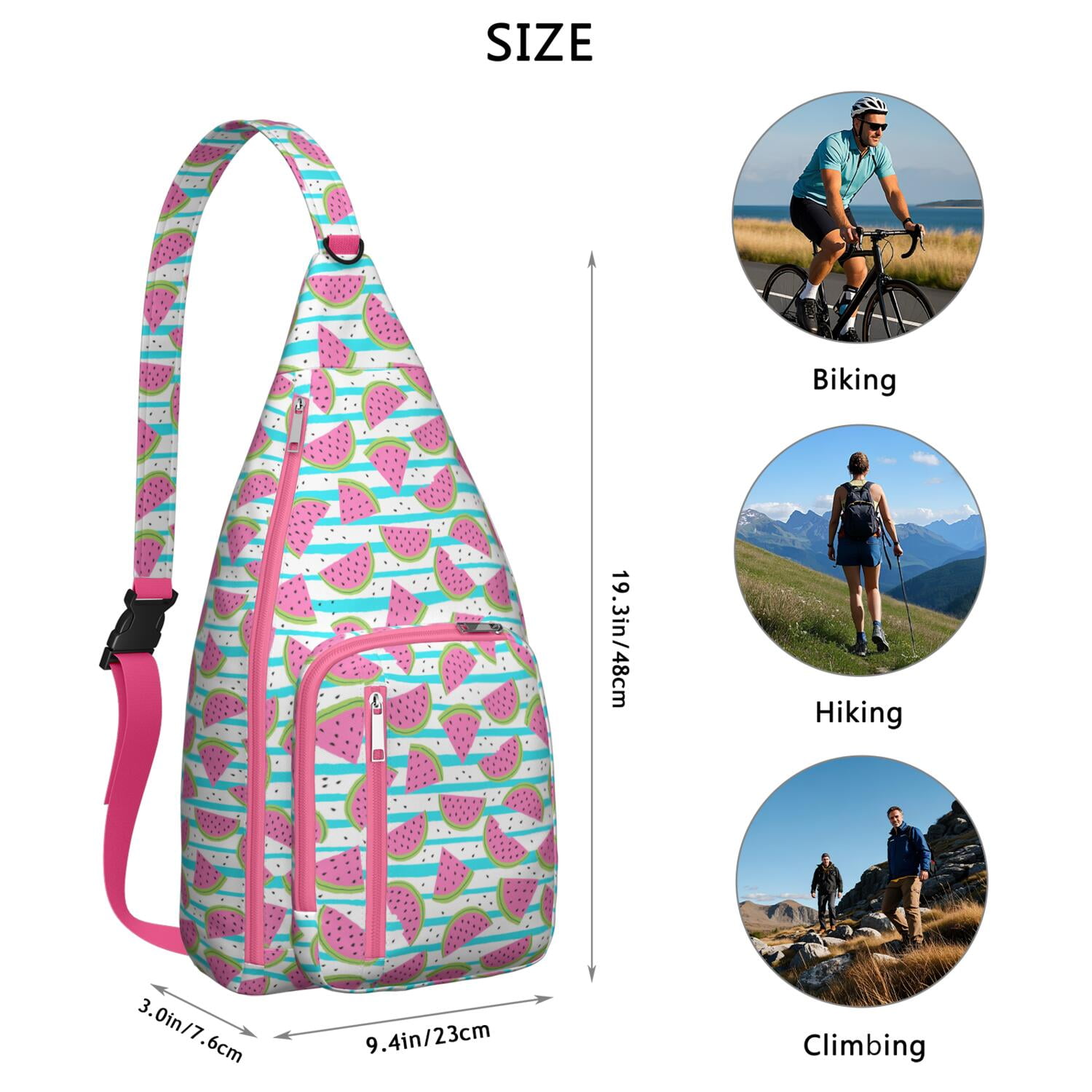 Summer Fresh Watermelon Print Sling Bag – Tear-resistant Organizer Chest Bag, Unisex Geometric Pattern Bag for Gym, Running and Daily Commute