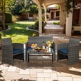thumbnail image 5 of Walsunny 4-Piece Patio Rattan Furniture Set with Cushions & Tempered Glass Tabletop, Dark Blue, 5 of 12