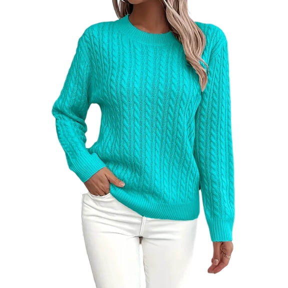 Womens Cable Knitted Sweaters Fall Winter 2026 Oversized Trendy Sweater Cozy Long Sleeve Crewneck Soft Pullovers,M