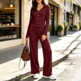thumbnail image 5 of Miqool Womens 2 Piece Outfits Corduroy V Neck Button Front Long Sleeve Top Matching Pants Set Casual Loungewear Tracksuit S‑XXL, 5 of 7