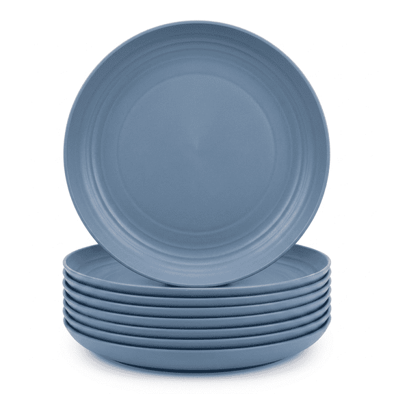 10 Inch Wheat Straw Dinner Plates, Set of 8 Unbreakable Plates, Microwave & Dishwasher Safe, Lightweight Modern Tableware, Reusable Dinner Plates for Kitchen Daily Use(Dark Blue)
