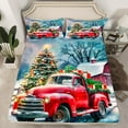 thumbnail image 2 of Manfei Vintage Rustic Truck Twin Sheet Sets, Christmas Tree Gift Twin Fitted Sheet, Cartoon Winter Snowman Flat Sheet, Breathable Home Decor, 3pcs, 2 of 7
