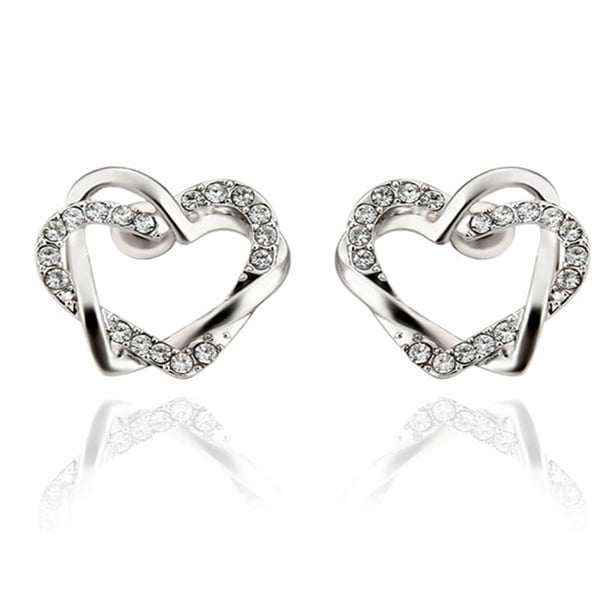 Ocean Heart; Aretes OH16-446; oro blanco con cristales corte diamante en color blanco. Ocean Heart Aretes OH16-446