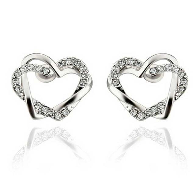 Ocean Heart; Aretes OH16-446; oro blanco con cristales corte diamante en color blanco. Ocean Heart Aretes OH16-446