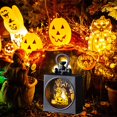 thumbnail image 5 of Halloween Vintage Handheld Lantern with Witch Castle Pattern, LED Flickering Flameless Candle Lamp, Portable Hanging Night Light Tabletop Ornament for Indoor Home Party Decor, 5 of 7