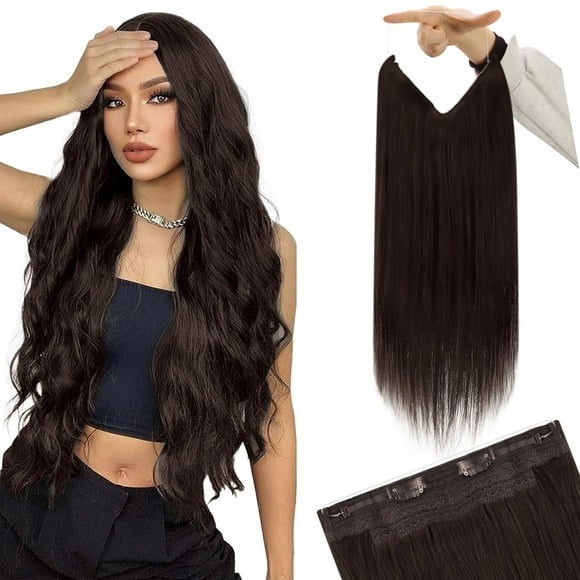 YoungSee Wire Human Hair Extensions Brown Wire Hair Extensions Real Human Hair Brown Wire Hair Extensions Human Hair Darkest Brown Hair Extensions for Women Easy-to-wear
