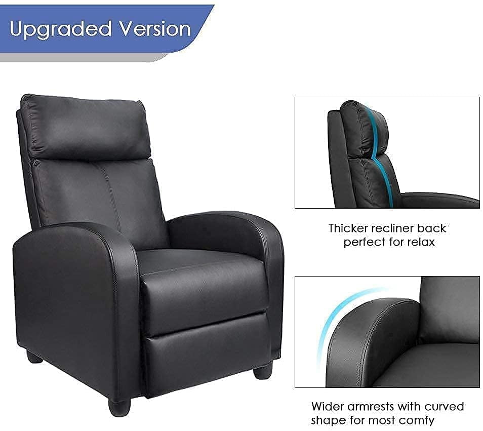 Lacoo Black PU Leather Single Sofa Recliner with Padded Seat and Backrest, Multi-Positions