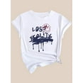 thumbnail image 4 of Camiseta de manga corta para mujer, camisetas tipo túnica, trajes de regalo cómodos, ropa deportiva, camisetas de verano, camiseta básicaLetter Print Casual T-Shirt, Crew Neck Short Sleeves Fashion, 4 of 8