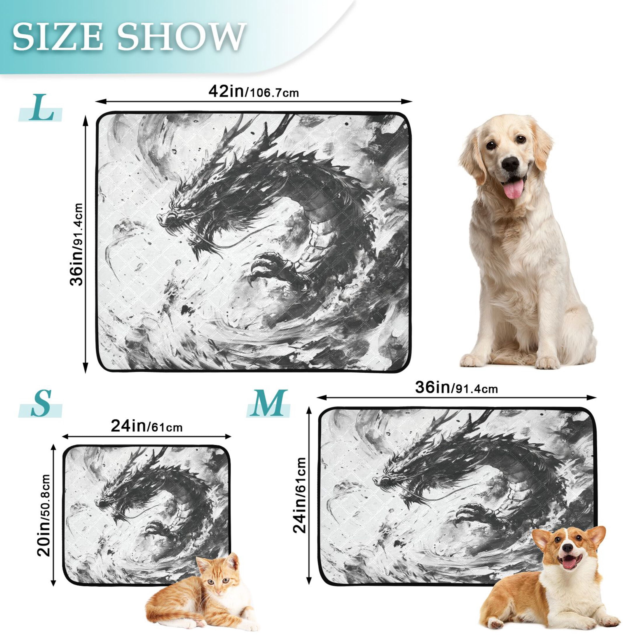 Qxltty Black Dragon Cat litter Pads Pet Set of 3 Diaper Mats Center Anti-leakage Layer Absorbent Soft and Comfortable