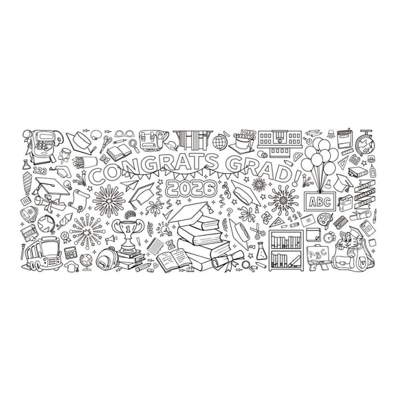 Graduation Coloring Tablecloth, Large Paper Table Cover for Grad Event, Wipeable Disposable Table Decor for Campus Gathering and Family Grad Party Tabletop Protection