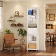 thumbnail image 2 of SUNCROWN 63" H Narrow Bathroom Storage Cabinet with Drawer & Adjustable Shelves, Freestanding Linen Tower with Glass & Solid Doors, Anti-Tip Safety Device, White ﻿, 2 of 9