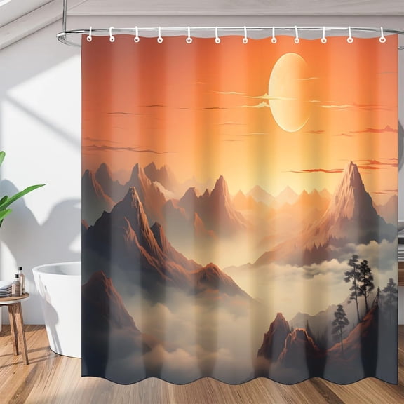 Watercolor Foggy Tree Misty Mountain Shower Curtains, Waterproof Fabric, Washable Polyester Bath Curtain for Bathroom with Hooks 36"W x 72"H