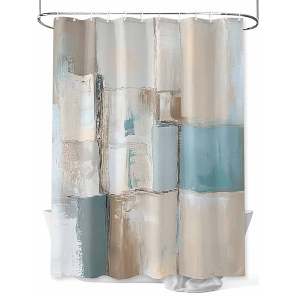 Fsddascl Abstract Shower Curtain Set - Extra Long 72" x 96" Washable Bathtub Curtain with 12 Hooks, Modern Geometric Blue Brown Waterproof Fabric Stall Shower Curtains for Bathroom/Bathtub Décor