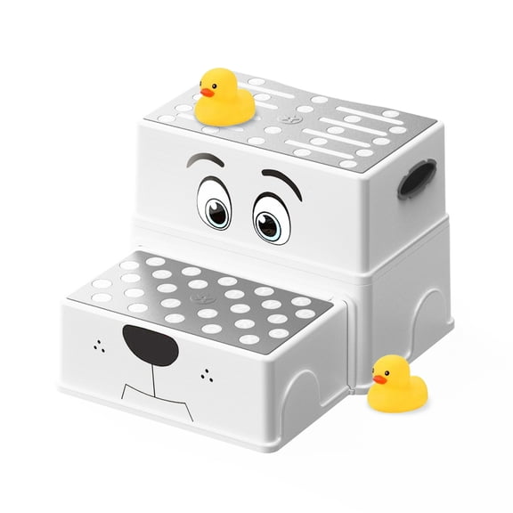 UNCLE WU Toddler Step Stool, Two-Step Kids Stool with Non-Slip Surface & Rubber Feet for Potty Training, Bathroom & Kitchen (Includes 2 Ducks/Stickers)