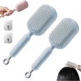 thumbnail image 1 of Cepillo desenredante para el cabello con cojín retráctil y cerdas autolimpiables, peine masajeador antiestático para el cuero cabelludo, 2 unidades, color azul., 1 of 5