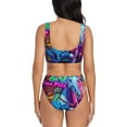 thumbnail image 3 of Honeii Neon Free Play Print Women’s Bikini Set,Two Piece Swimsuit Bathing Suits,Stylish High Elasticity Swimwear for Beach and Pool, 3 of 7