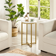 Renwick X-Based Faux Marble Side Table for Livingoom, White/Gold