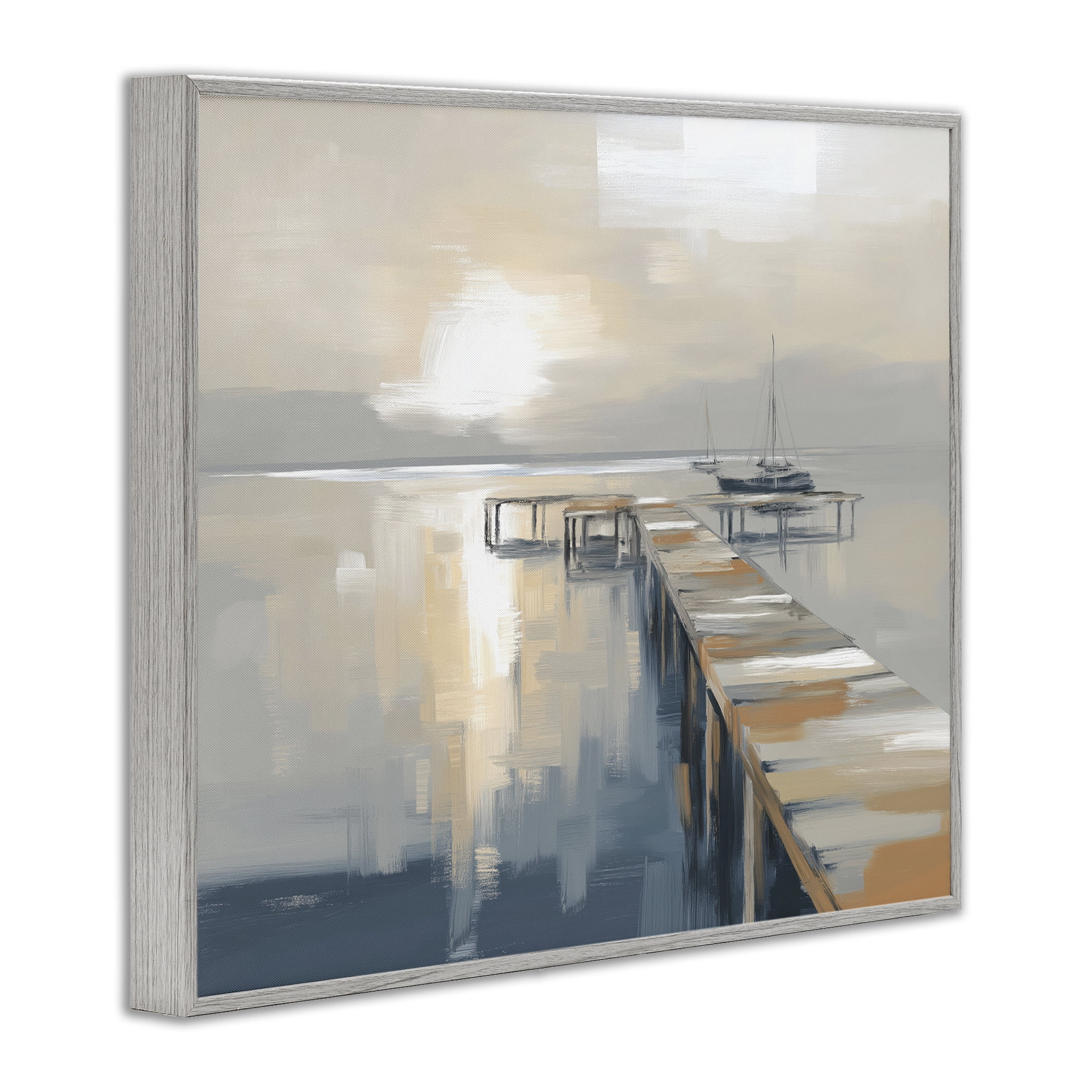 Stupell Industries Pier with Sailboat Seascape Gray Framed Giclee Art, design by Kim Curinga