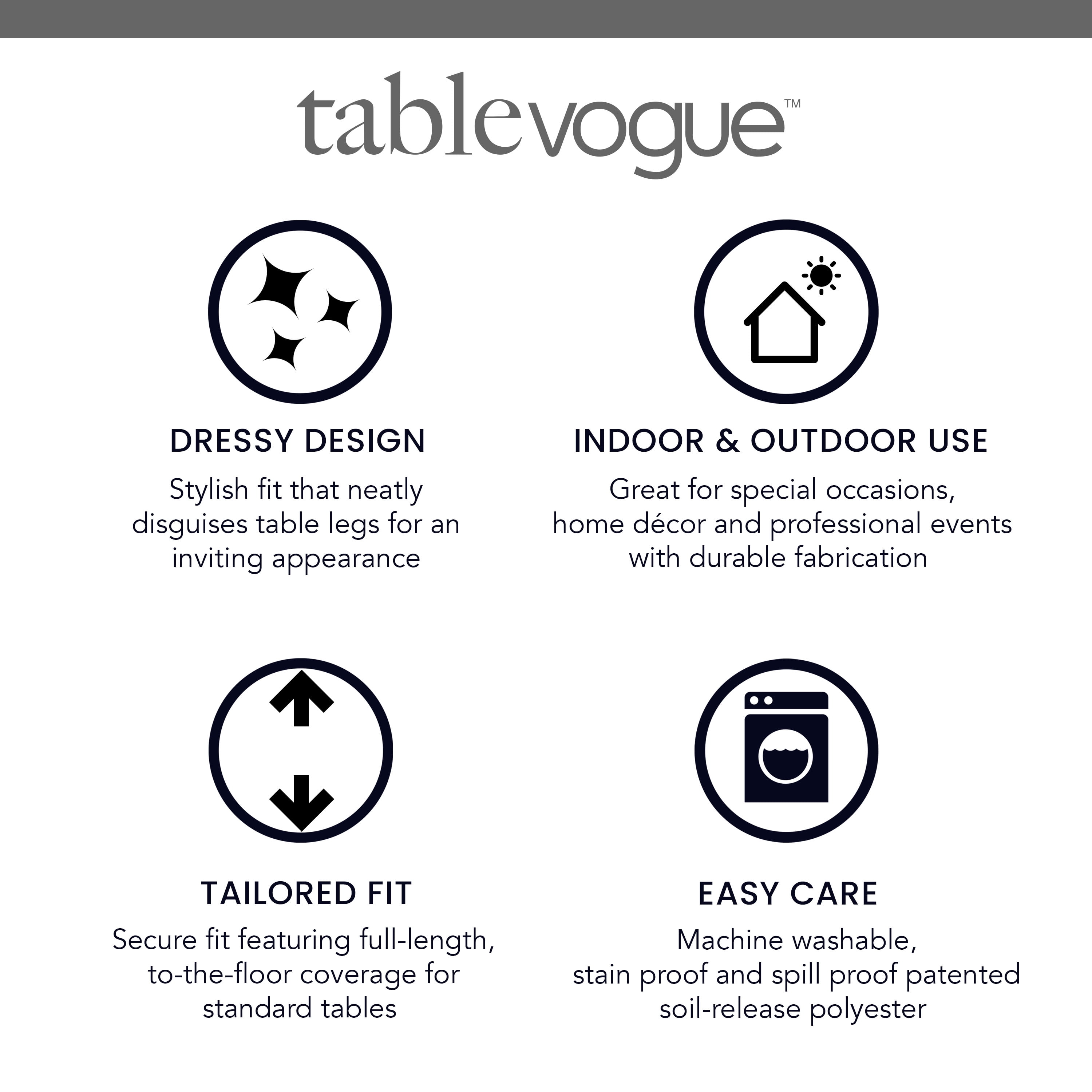 Tablevogue 96" x 30" Fitted Tablecoth Cover, Multiple Colors and Sizes Available